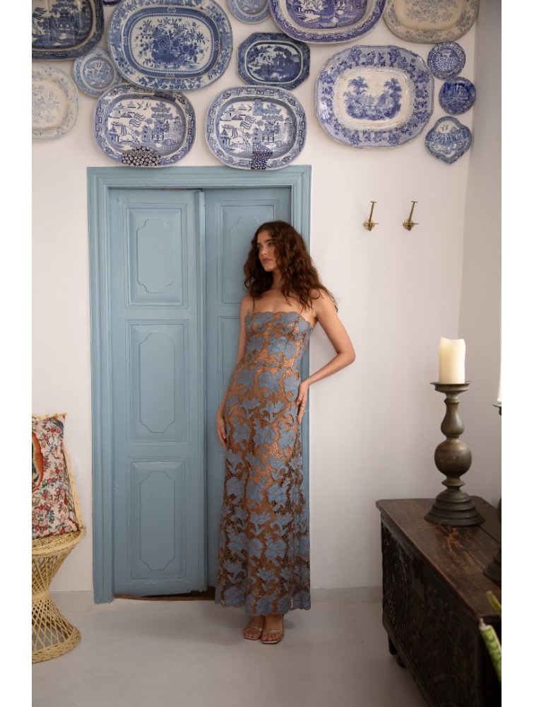 NIDODILEDA Moment Top Dress Floral Cut Out Overlay