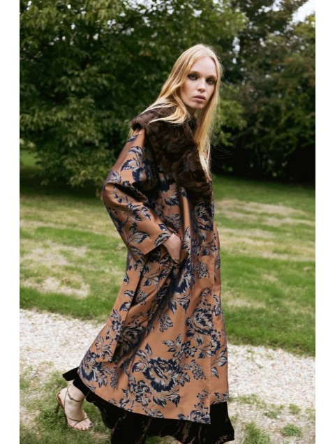 NIDODILEDA Morrison Overcoat Floral Jacquard Faux Fur Multi Φλοράλ Παλτό με Γούνα