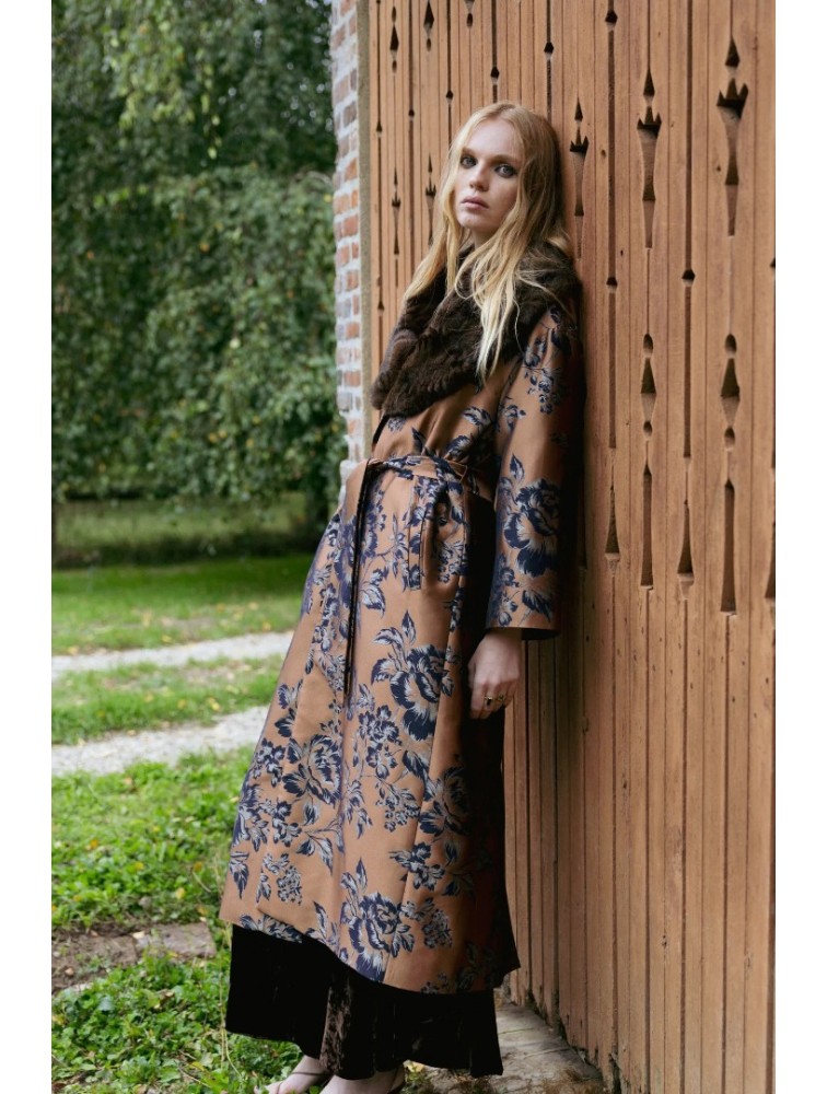 NIDODILEDA Morrison Overcoat Floral Jacquard Faux Fur Multi Φλοράλ Παλτό με Γούνα