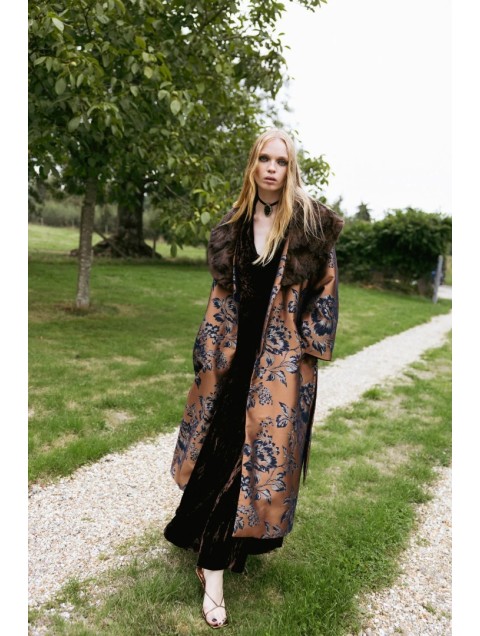 NIDODILEDA Morrison Overcoat Floral Jacquard Faux Fur Multi Φλοράλ Παλτό με Γούνα