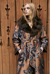 NIDODILEDA Morrison Overcoat Floral Jacquard Faux Fur Multi Φλοράλ Παλτό με Γούνα