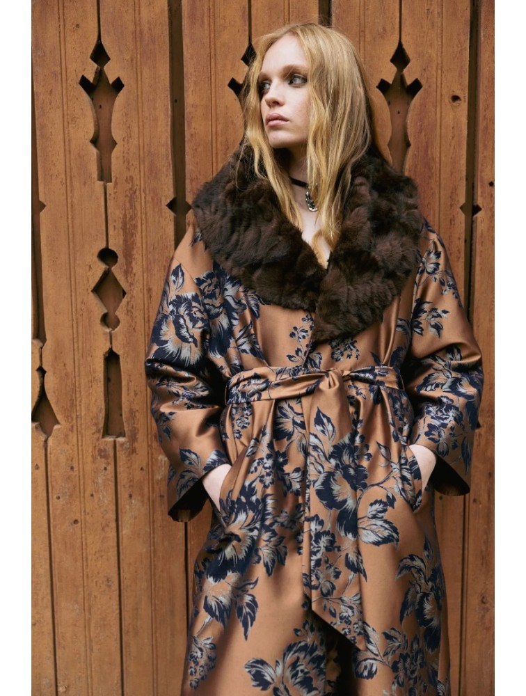 NIDODILEDA Morrison Overcoat Floral Jacquard Faux Fur Multi Φλοράλ Παλτό με Γούνα