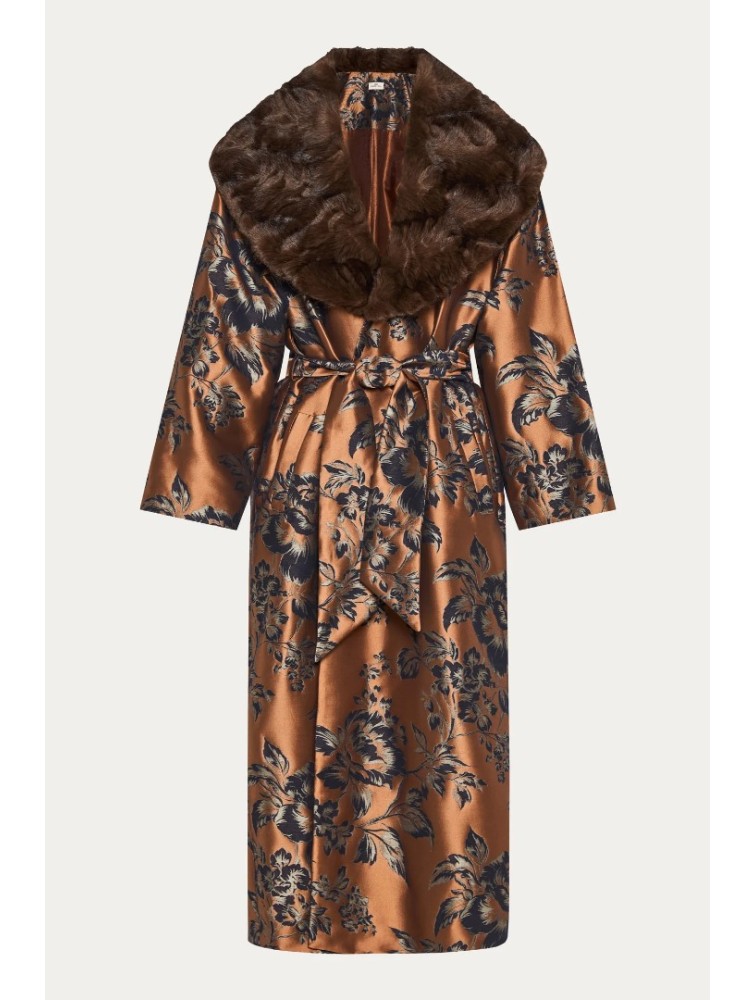 NIDODILEDA Morrison Overcoat Floral Jacquard Faux Fur Multi Φλοράλ Παλτό με Γούνα