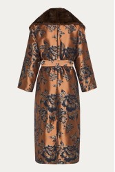 NIDODILEDA Morrison Overcoat Floral Jacquard Faux Fur Multi Φλοράλ Παλτό με Γούνα