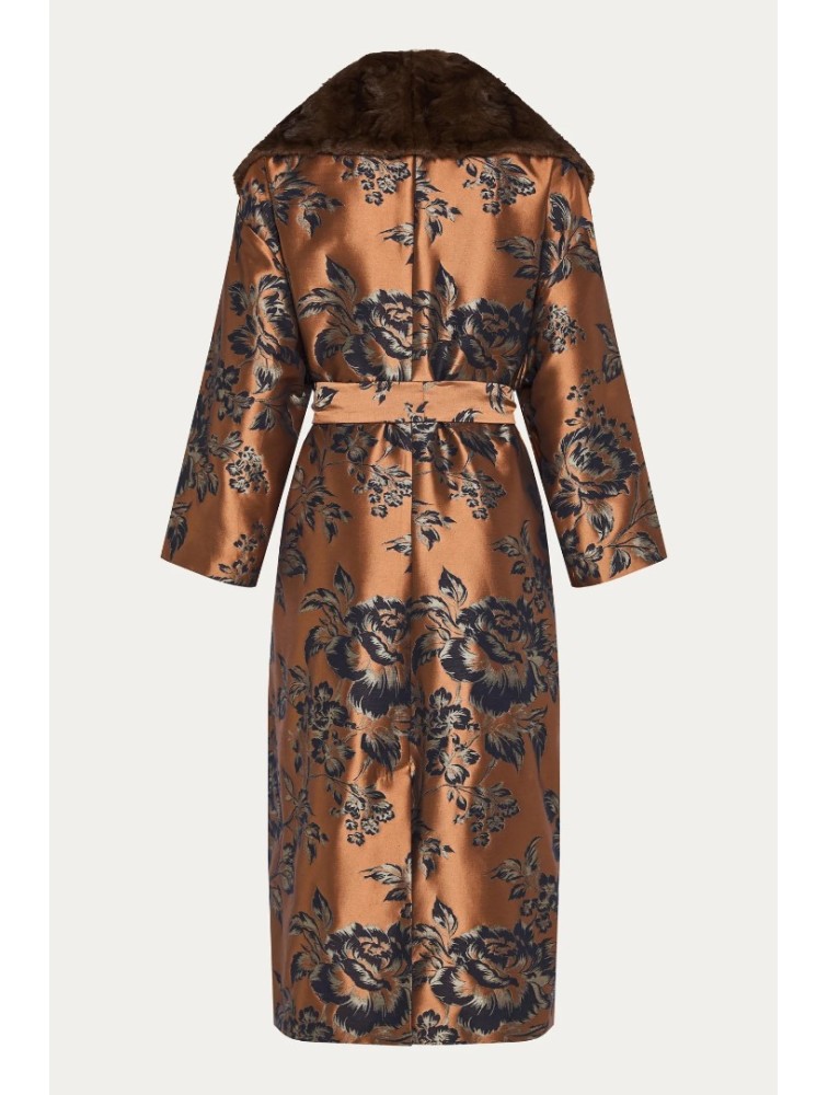NIDODILEDA Morrison Overcoat Floral Jacquard Faux Fur Multi Φλοράλ Παλτό με Γούνα
