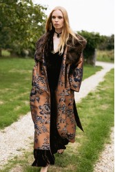 NIDODILEDA Morrison Overcoat Floral Jacquard Faux Fur Multi Φλοράλ Παλτό με Γούνα