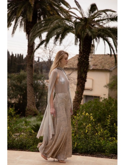 NIDODILEDA Movement Pants Sequin Embroidered Nude Ασημί Παγετένια Παντελόνα