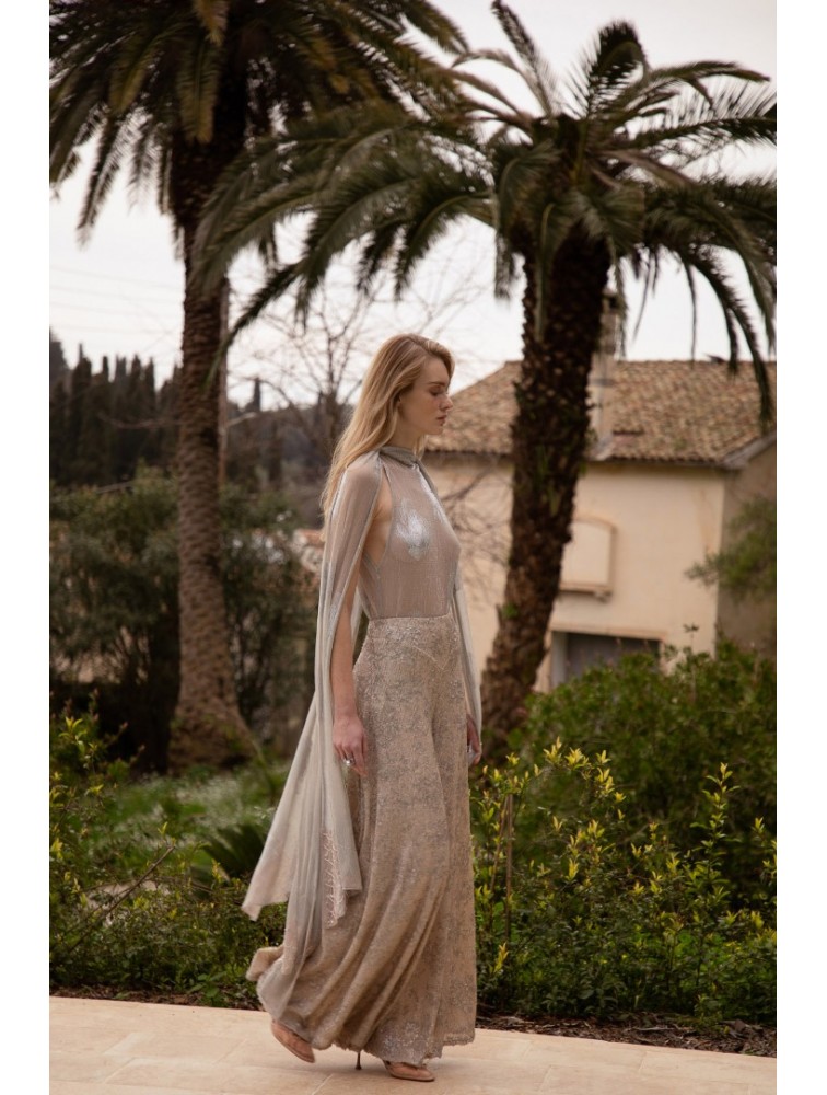 NIDODILEDA Movement Pants Sequin Embroidered Nude Ασημί Παγετένια Παντελόνα