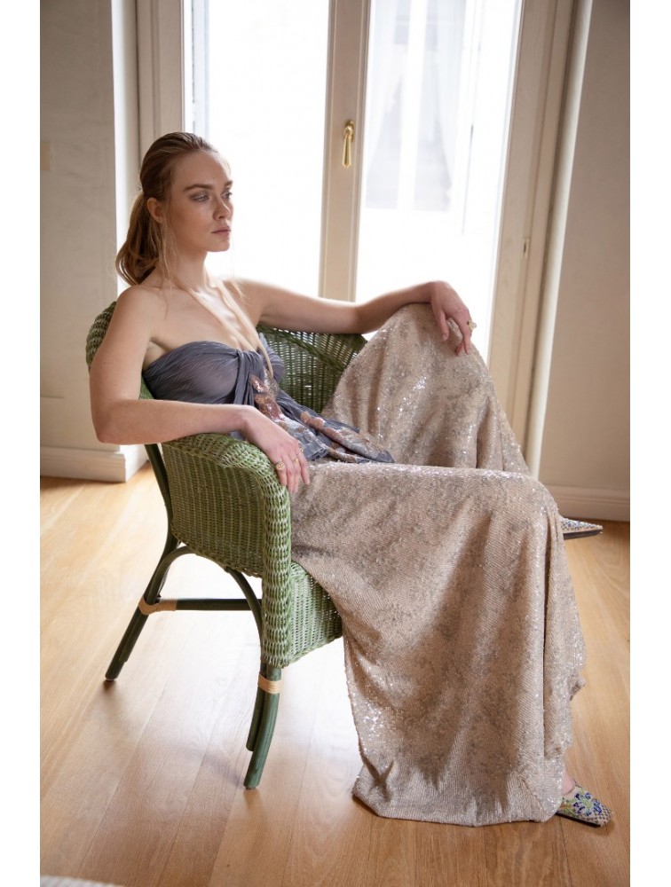 NIDODILEDA Movement Pants Sequin Embroidered Nude Ασημί Παγετένια Παντελόνα