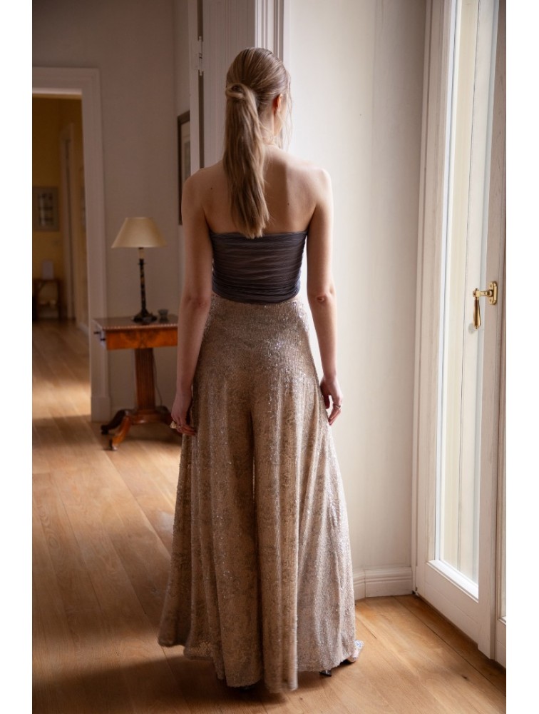 NIDODILEDA Movement Pants Sequin Embroidered Nude Ασημί Παγετένια Παντελόνα