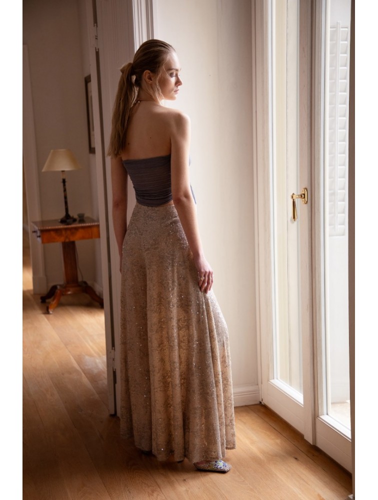 NIDODILEDA Movement Pants Sequin Embroidered Nude Ασημί Παγετένια Παντελόνα