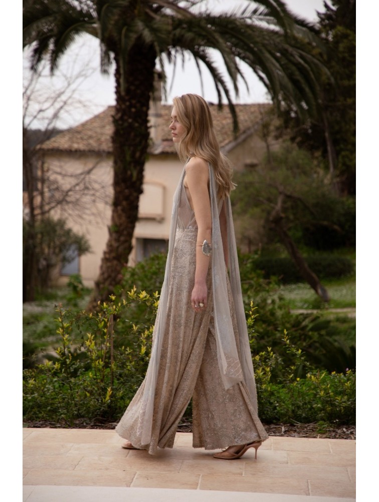 NIDODILEDA Movement Pants Sequin Embroidered Nude Ασημί Παγετένια Παντελόνα