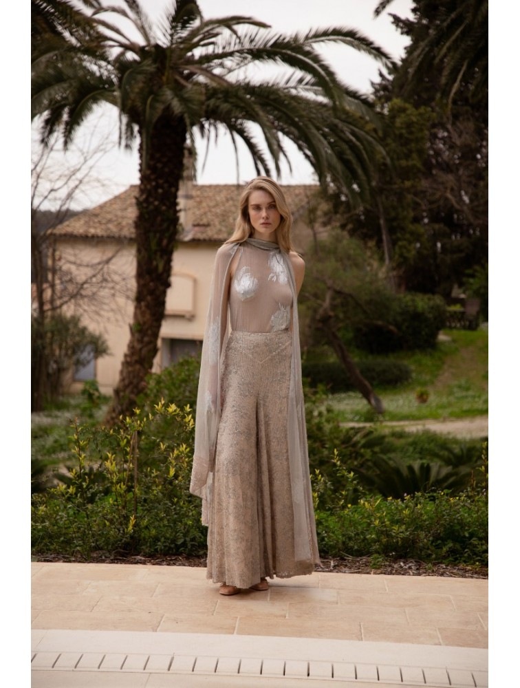 NIDODILEDA Movement Pants Sequin Embroidered Nude Ασημί Παγετένια Παντελόνα
