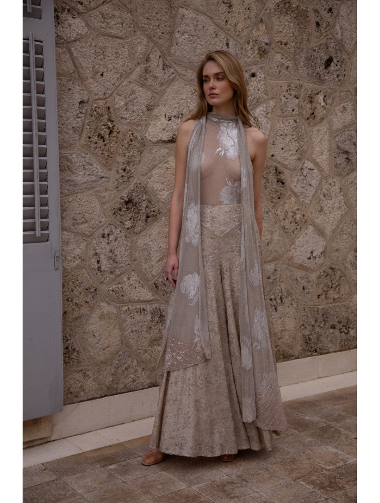 NIDODILEDA Movement Pants Sequin Embroidered Nude Ασημί Παγετένια Παντελόνα
