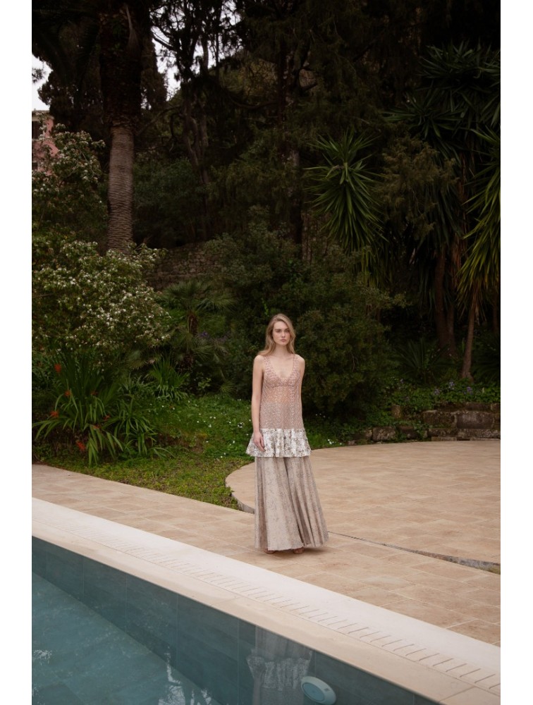 NIDODILEDA Movement Pants Sequin Embroidered Nude Ασημί Παγετένια Παντελόνα