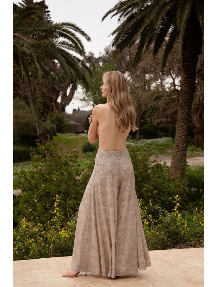 NIDODILEDA Movement Pants Sequin Embroidered Nude Ασημί Παγετένια Παντελόνα