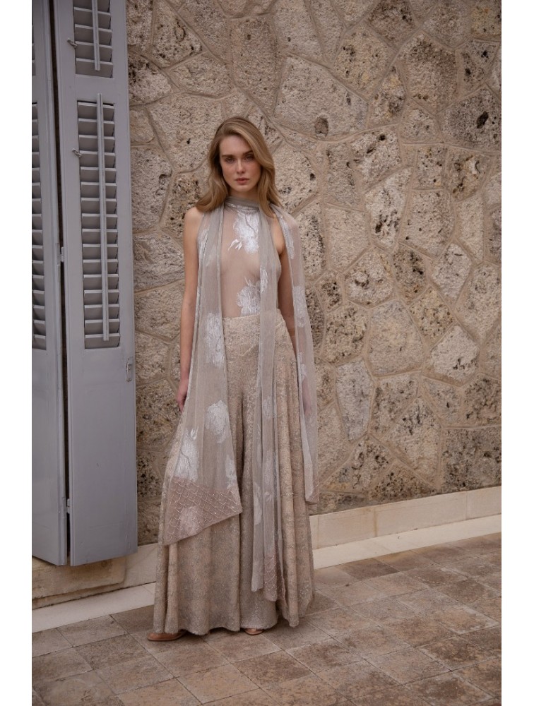 NIDODILEDA Movement Pants Sequin Embroidered Nude Ασημί Παγετένια Παντελόνα