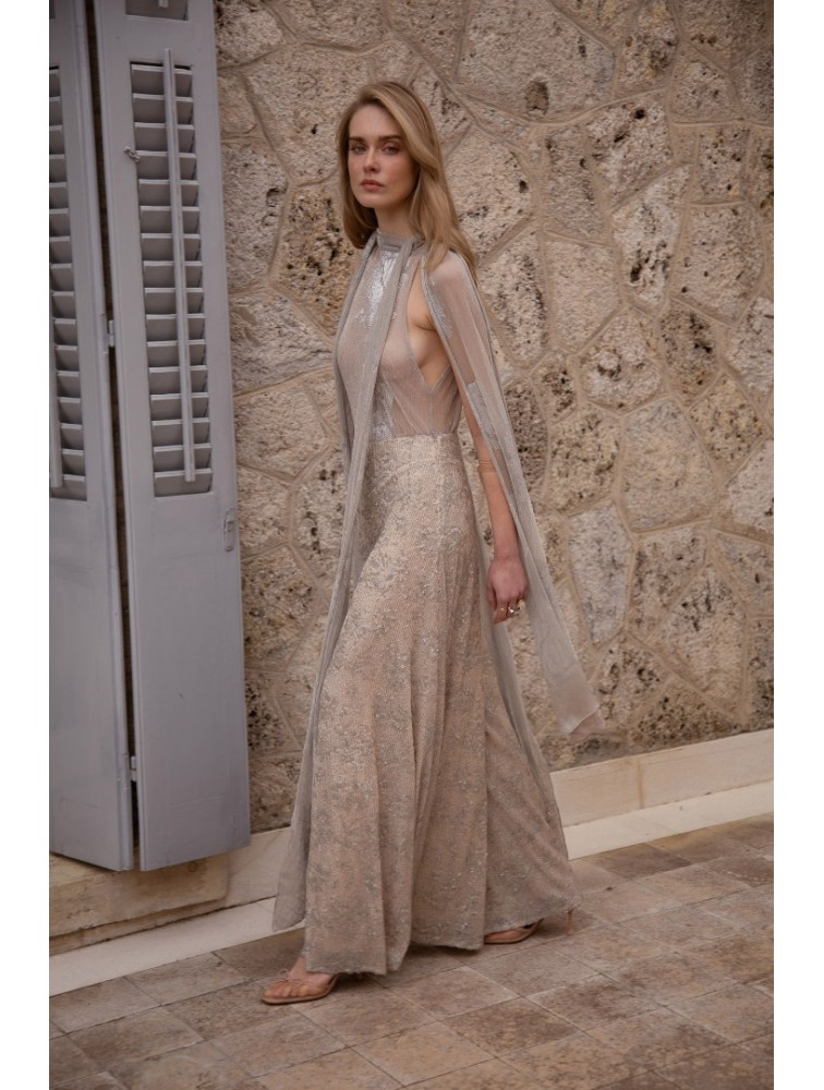 NIDODILEDA Movement Pants Sequin Embroidered Nude Ασημί Παγετένια Παντελόνα