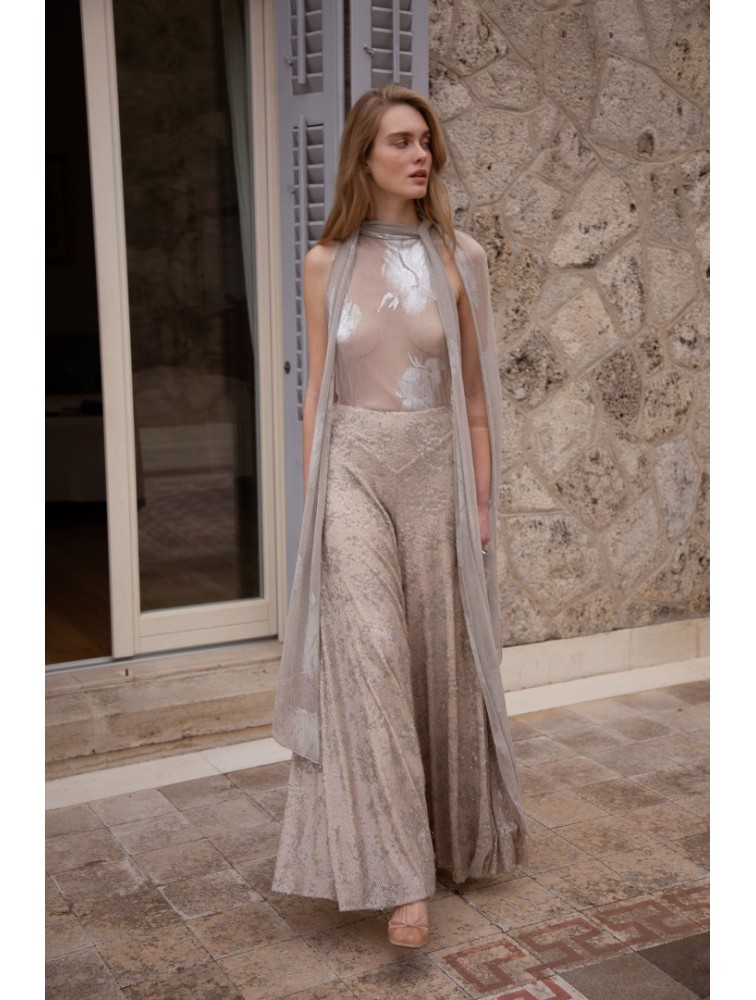NIDODILEDA Movement Pants Sequin Embroidered Nude Ασημί Παγετένια Παντελόνα