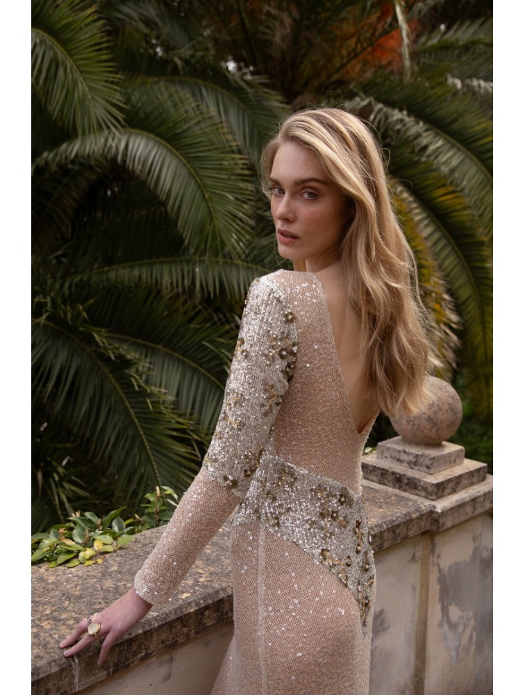 NIDODILEDA Nomadic Dress Beaded Sequined Net Applique