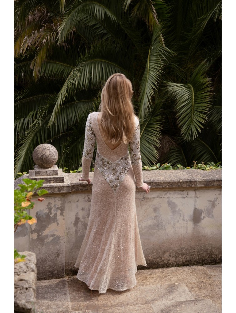 NIDODILEDA Nomadic Dress Beaded Sequined Net Applique