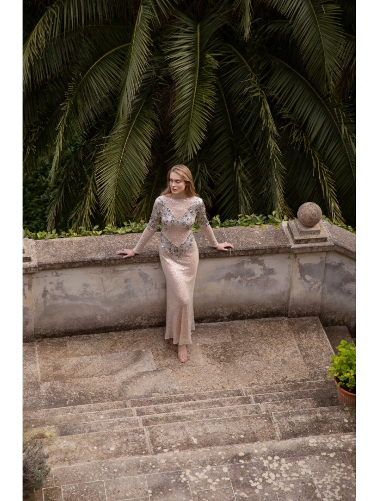 NIDODILEDA Nomadic Dress Beaded Sequined Net Applique