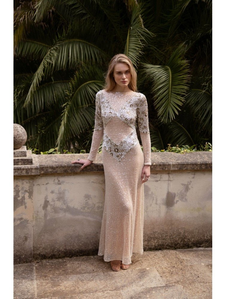 NIDODILEDA Nomadic Dress Beaded Sequined Net Applique