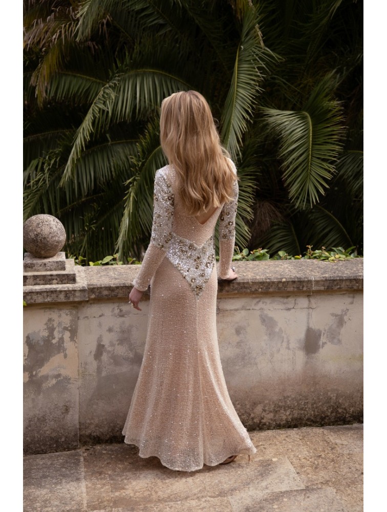 NIDODILEDA Nomadic Dress Beaded Sequined Net Applique