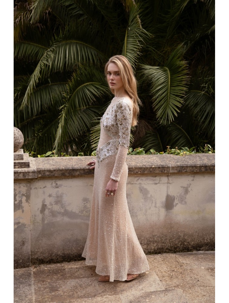 NIDODILEDA Nomadic Dress Beaded Sequined Net Applique