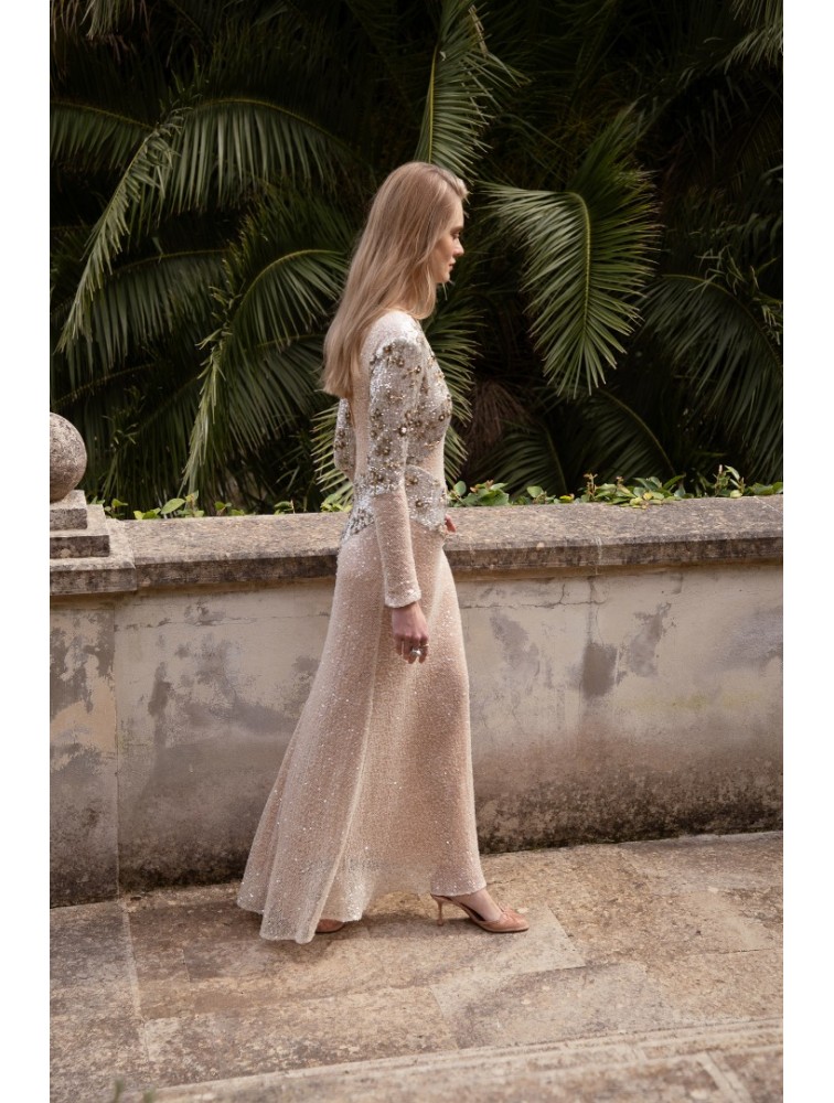 NIDODILEDA Nomadic Dress Beaded Sequined Net Applique