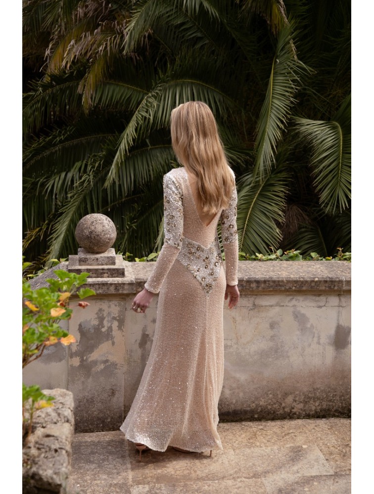 NIDODILEDA Nomadic Dress Beaded Sequined Net Applique