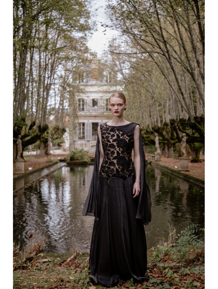 NIDODILEDA Omnia Dress Black Velvet Lace Μαύρο Βελούδινο Φόρεμα με Δαντέλα