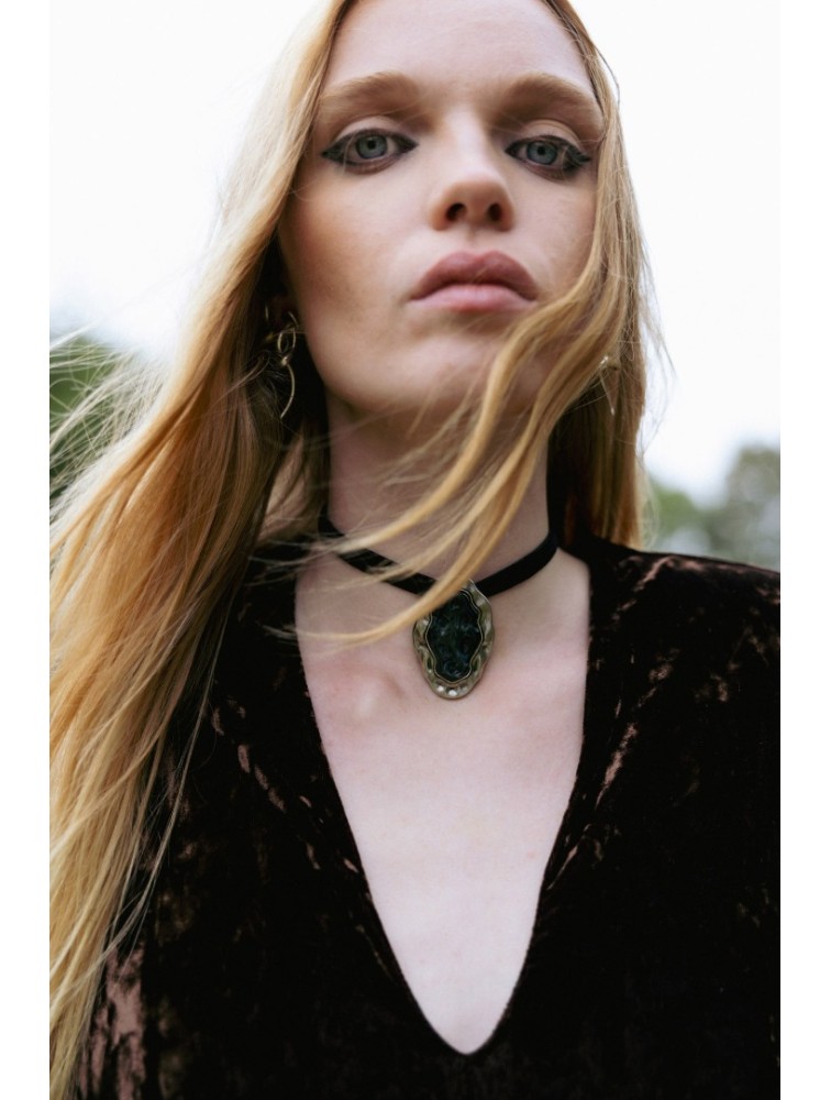 NIDODILEDA Onyx Choker Belt Velvet Rhinestone Μαύρο Τσόκερ με Βελούδινη Κορδέλα