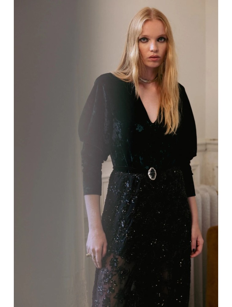 NIDODILEDA Onyx Choker Belt Velvet Rhinestone Μαύρο Τσόκερ με Βελούδινη Κορδέλα