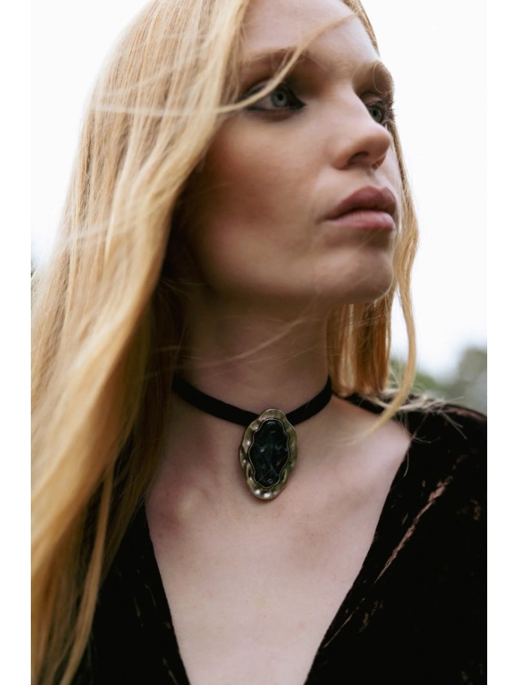 NIDODILEDA Onyx Choker Belt Velvet Rhinestone Μαύρο Τσόκερ με Βελούδινη Κορδέλα