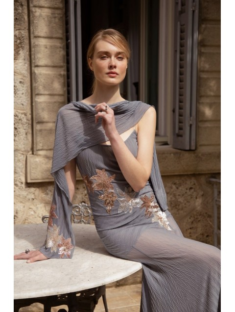 NIDODILEDA Phase Dress Sequined Floral Applique Μπλε Φόρεμα