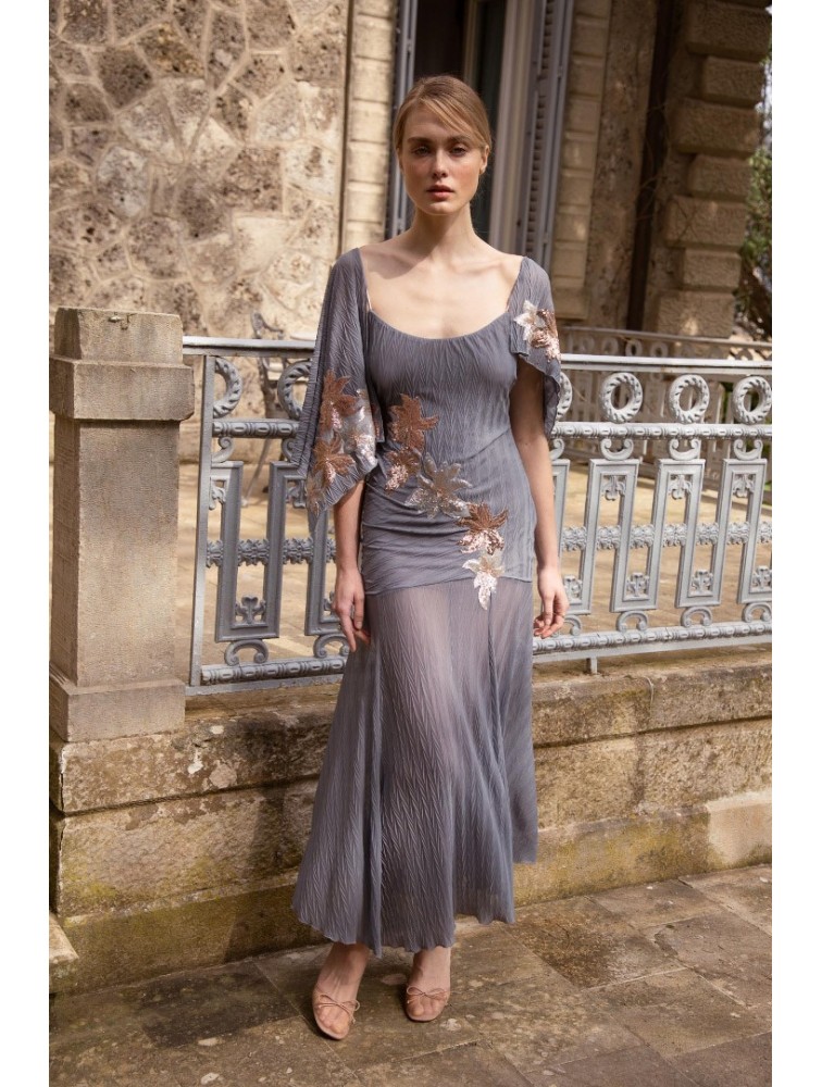 NIDODILEDA Phase Dress Sequined Floral Applique