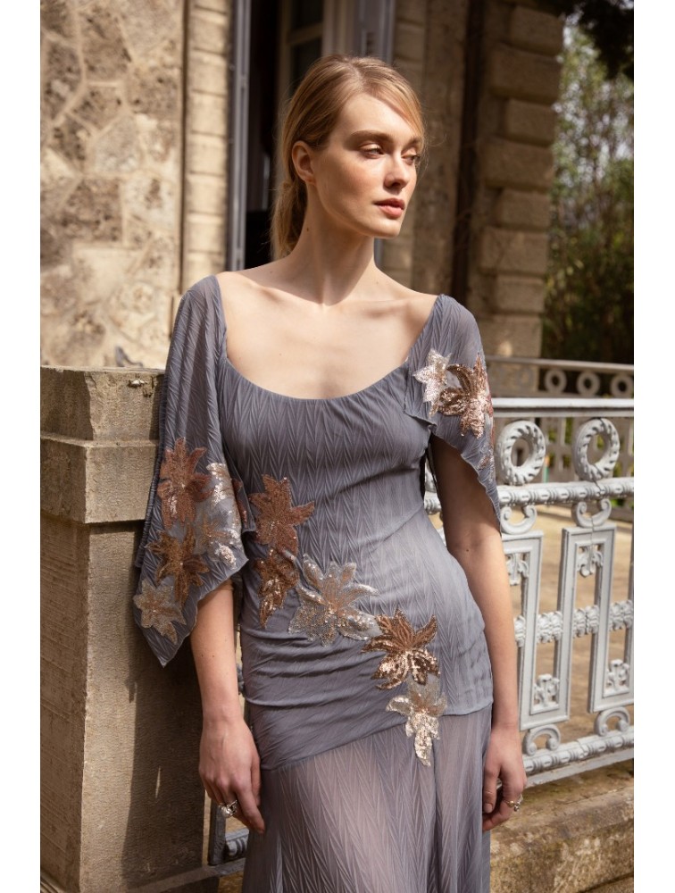 NIDODILEDA Phase Dress Sequined Floral Applique