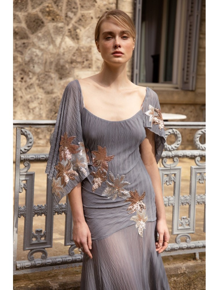 NIDODILEDA Phase Dress Sequined Floral Applique