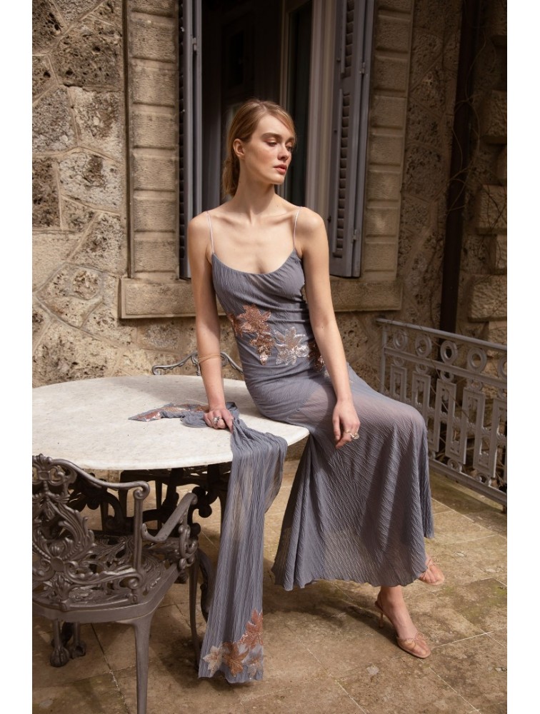 NIDODILEDA Phase Dress Sequined Floral Applique