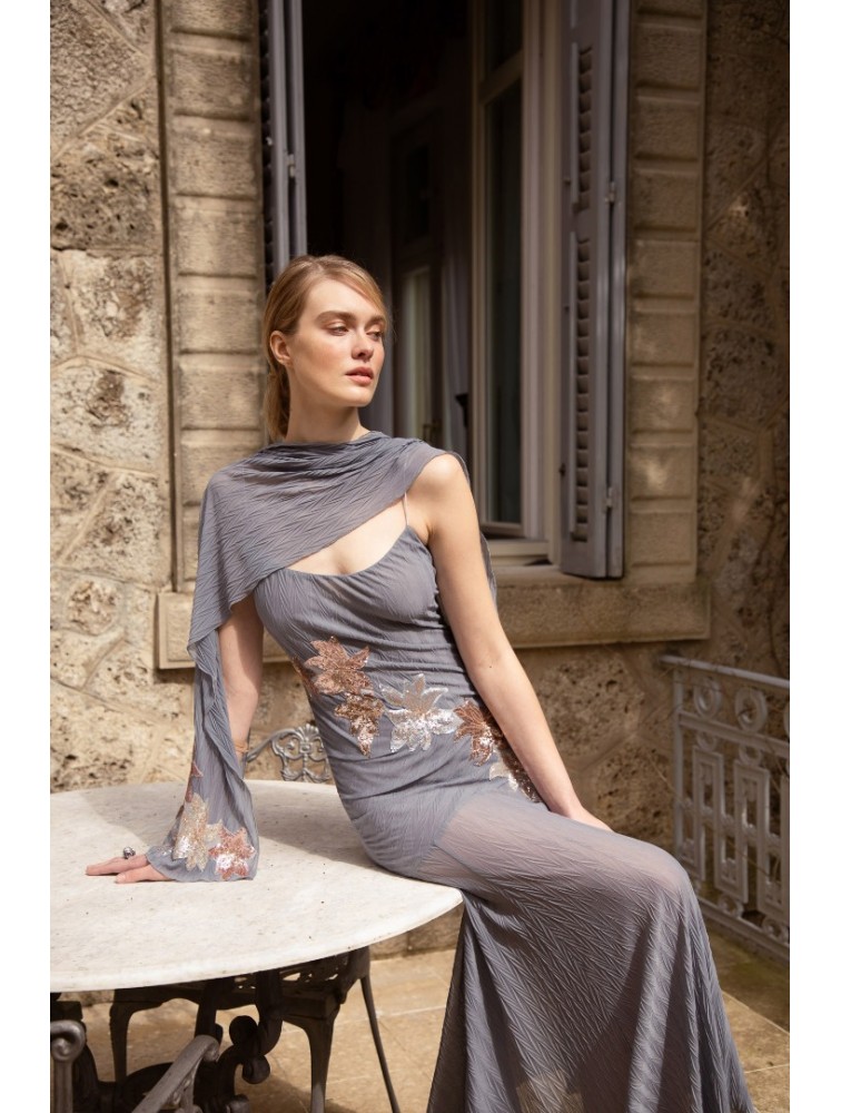 NIDODILEDA Phase Dress Sequined Floral Applique