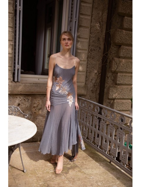 NIDODILEDA Phase Dress Sequined Floral Applique Μπλε Φόρεμα
