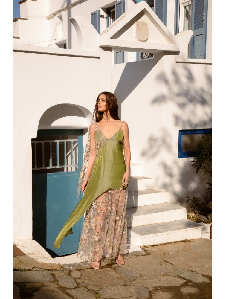 NIDODILEDA Philomena Dress Satin Floral Embroidered