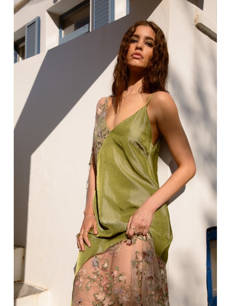 NIDODILEDA Philomena Dress Satin Floral Embroidered