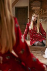 NIDODILEDA Prairie Shirt Dress Satin Embroidered Red Κόκκινο Σατέν Κεντητό Πουκαμισοφόρεμα