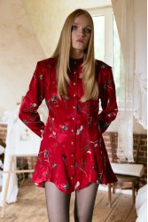 NIDODILEDA Prairie Shirt Dress Satin Embroidered Red Κόκκινο Σατέν Κεντητό Πουκαμισοφόρεμα