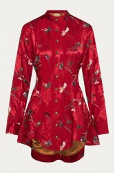 NIDODILEDA Prairie Shirt Dress Satin Embroidered Red Κόκκινο Σατέν Κεντητό Πουκαμισοφόρεμα