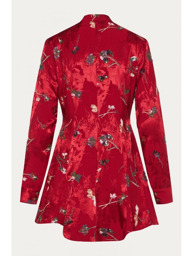 NIDODILEDA Prairie Shirt Dress Satin Embroidered Red Κόκκινο Σατέν Κεντητό Πουκαμισοφόρεμα