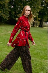 NIDODILEDA Prairie Shirt Dress Satin Embroidered Red Κόκκινο Σατέν Κεντητό Πουκαμισοφόρεμα