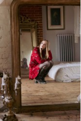 NIDODILEDA Prairie Shirt Dress Satin Embroidered Red Κόκκινο Σατέν Κεντητό Πουκαμισοφόρεμα